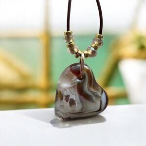 Heart Pendant Necklace with Animal Print – Gold Accents, Glass Fused Jewelry,